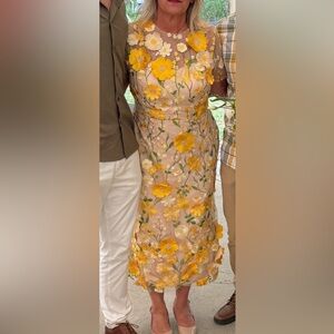 Floral Embroidered Dress with Yellow Accents